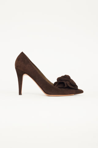 Valentino Brown Suede Flower Toe Pump