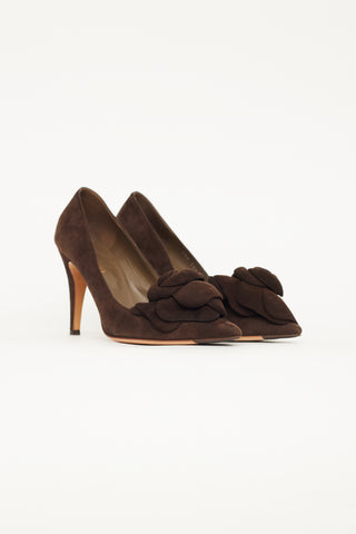 Valentino Brown Suede Flower Toe Pump