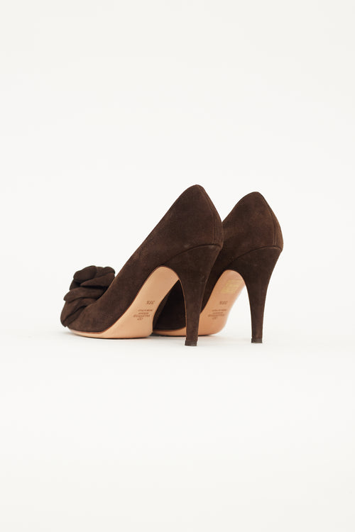 Valentino Brown Suede Flower Toe Pump