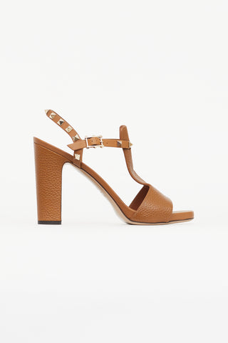 Valentino Brown Leather Rockstud Block Heel