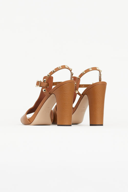 Valentino Brown Leather Rockstud Block Heel