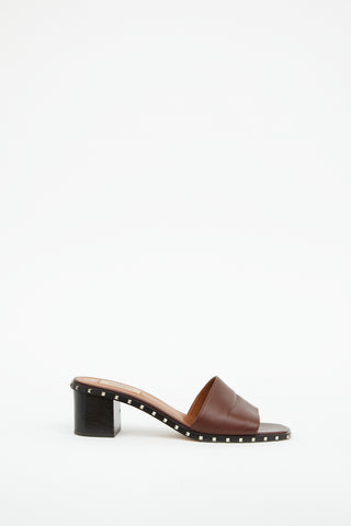 Valentino Brown Leather Heeled Rockstud Sandal