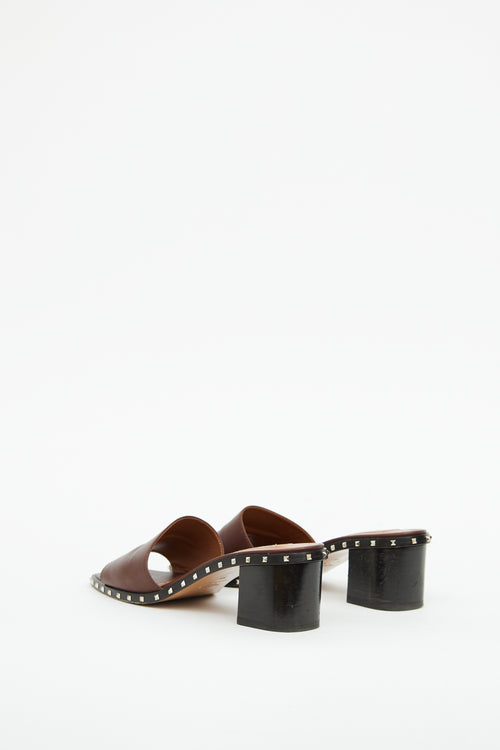 Valentino Brown Leather Heeled Rockstud Sandal