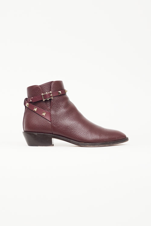 Valentino Burgundy Leather 
Rockstud Ankle Boot