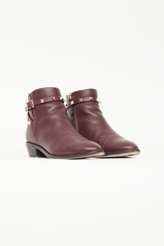 Valentino Burgundy Leather 
Rockstud Ankle Boot