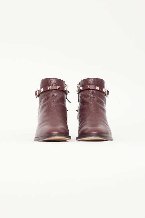 Valentino Burgundy Leather 
Rockstud Ankle Boot