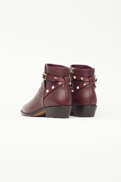 Valentino Burgundy Leather 
Rockstud Ankle Boot