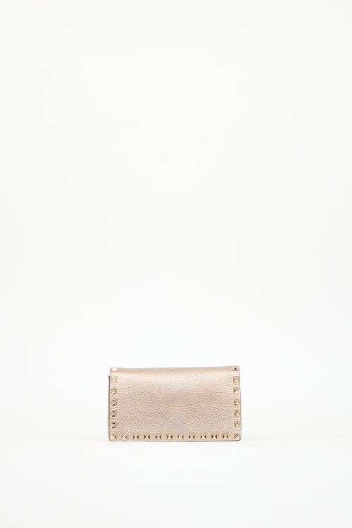 Valentino Champagne Metallic Leather Rockstud Flap Bag