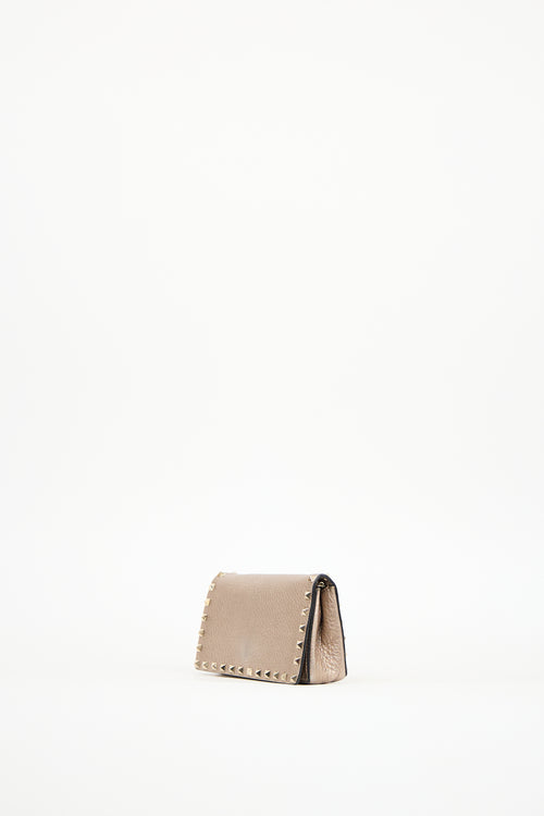 Valentino Champagne Metallic Leather Rockstud Flap Bag