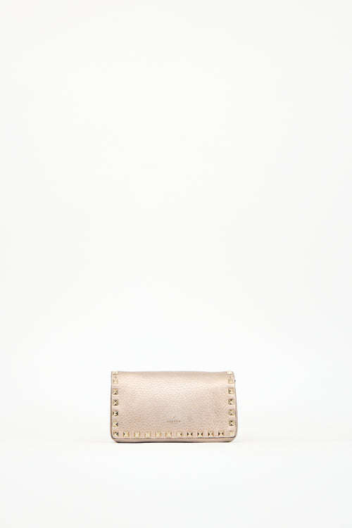 Valentino Champagne Metallic Leather Rockstud Flap Bag