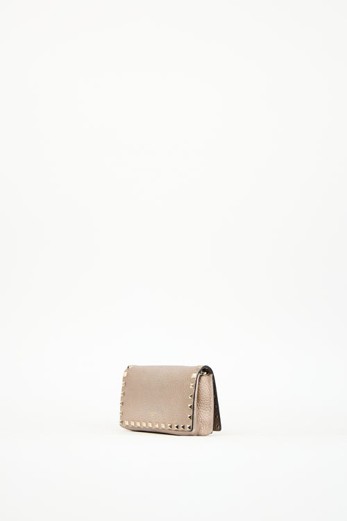 Valentino Champagne Metallic Leather Rockstud Flap Bag