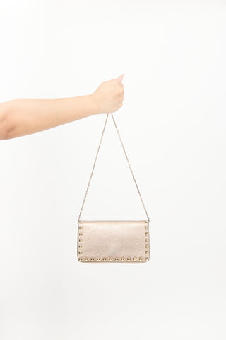 Valentino Champagne Metallic Leather Rockstud Flap Bag