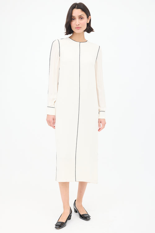 Valentino Cream 
Black Silk Belted Midi Dress