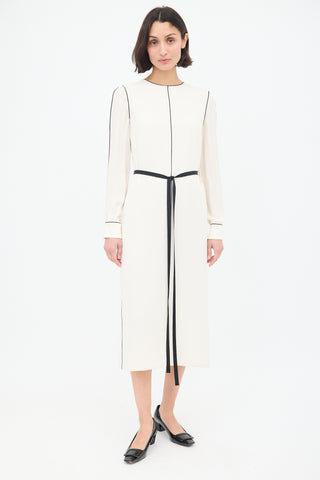 Valentino Cream 
Black Silk Belted Midi Dress