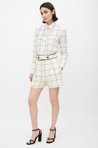 Valentino Cream 
Black Wool Printed Short