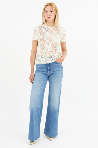 Red Valentino Cream Cotton Lace Embroidered Top