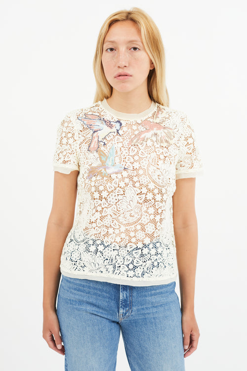 Red Valentino Cream Cotton Lace Embroidered Top