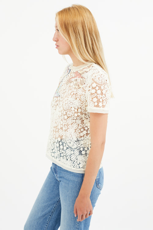 Red Valentino Cream Cotton Lace Embroidered Top