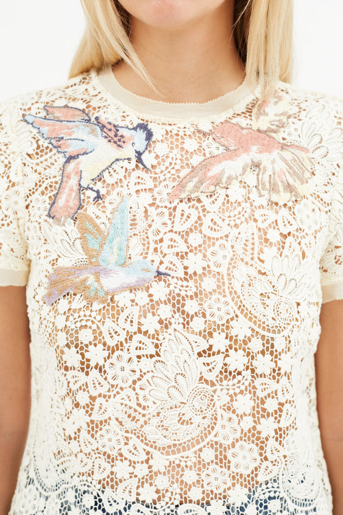 Red Valentino Cream Cotton Lace Embroidered Top