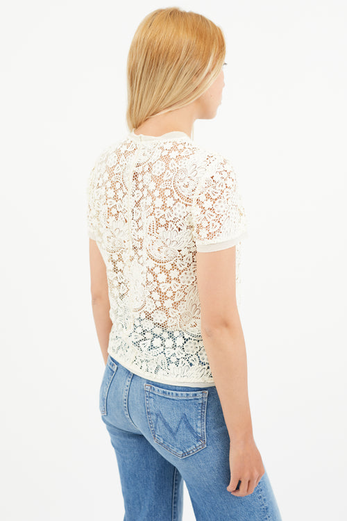 Red Valentino Cream Cotton Lace Embroidered Top