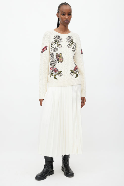 Valentino Cream 
Multicolour Floral Cableknit Sweater