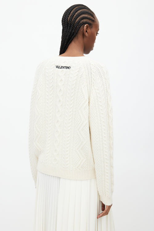 Valentino Cream 
Multicolour Floral Cableknit Sweater