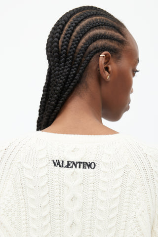 Valentino Cream 
Multicolour Floral Cableknit Sweater