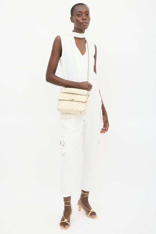 Valentino Cream Quilted Leather Rockstud Flap Bag