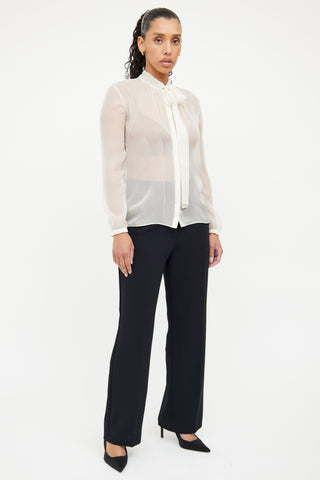 Valentino Cream Sheer Chiffon Necktie Blouse