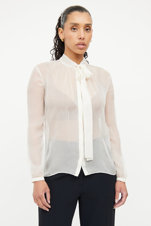 Valentino Cream Sheer Chiffon Necktie Blouse