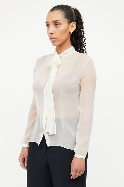 Valentino Cream Sheer Chiffon Necktie Blouse