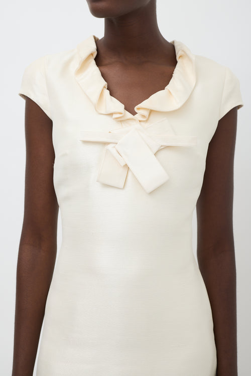 Valentino Cream Silk Ruffled Collar Sheath Dress