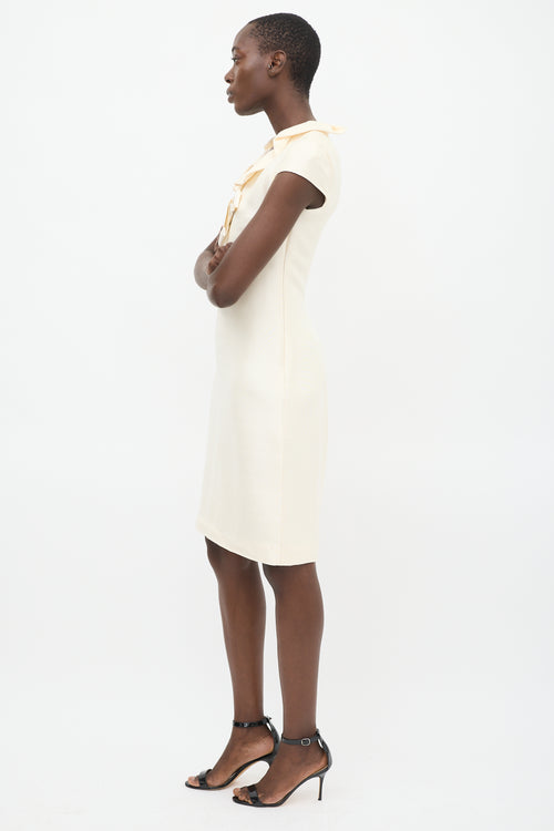 Valentino Cream Silk Ruffled Collar Sheath Dress