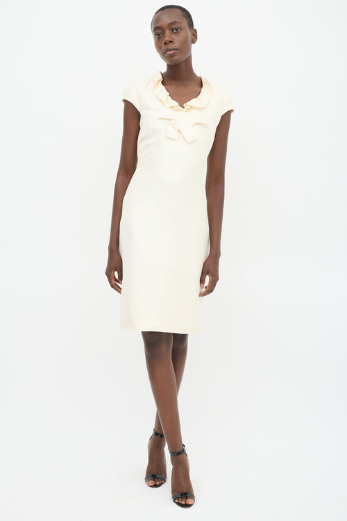 Valentino Cream Silk Ruffled Collar Sheath Dress