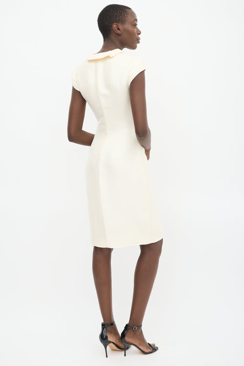 Valentino Cream Silk Ruffled Collar Sheath Dress