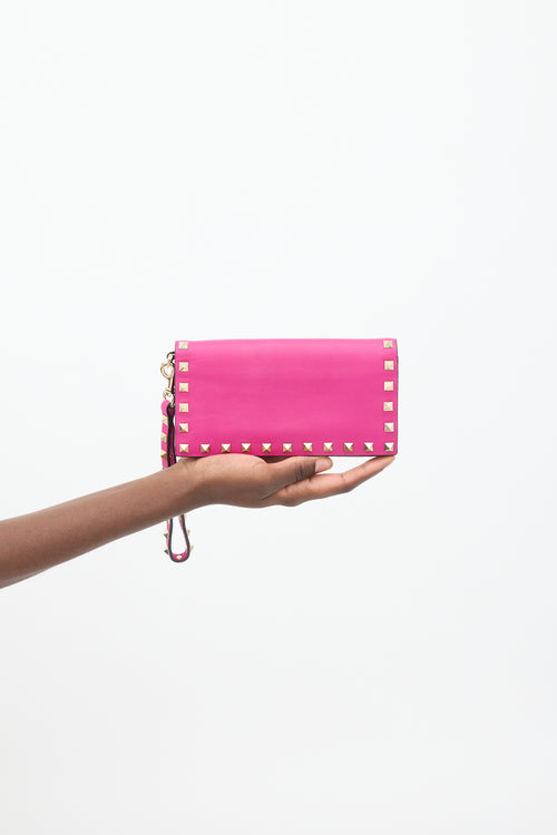 Valentino Fuchsia Leather Rockstud Long Bifold Wallet