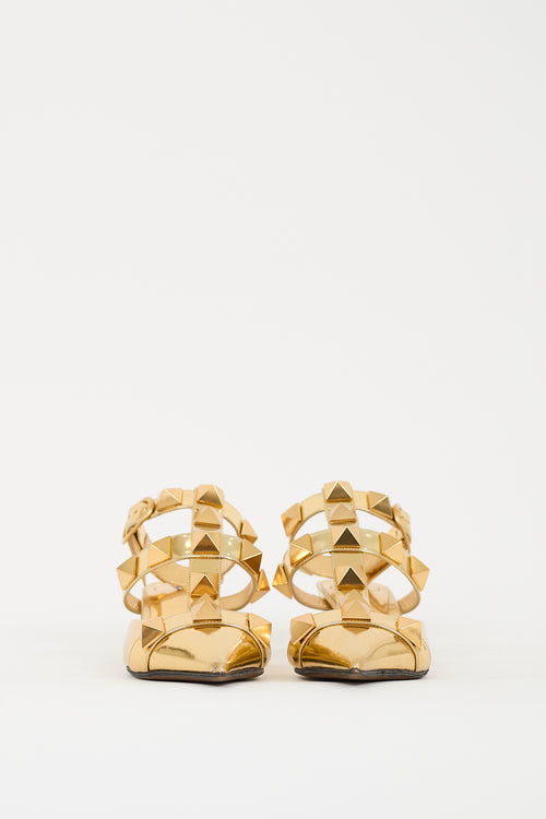 Valentino Gold Patent Roman Stud Low Heel