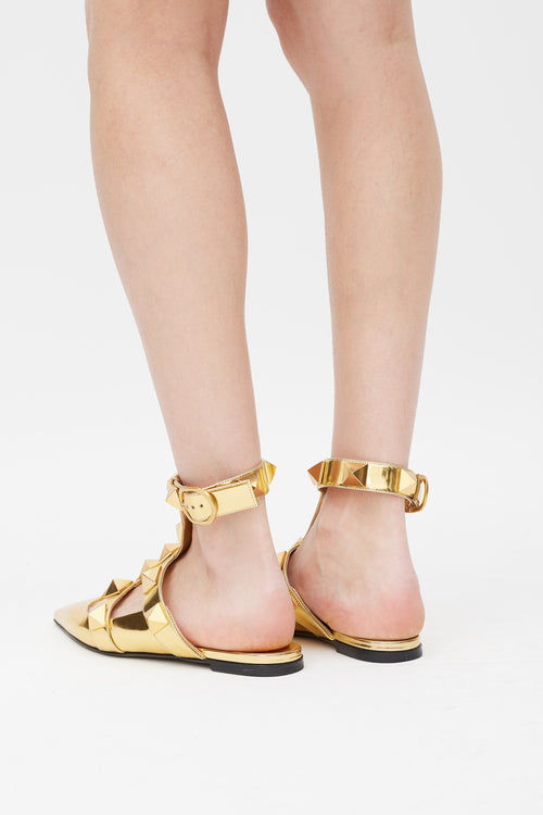 Valentino Gold Rockstud Caged Flat Mule