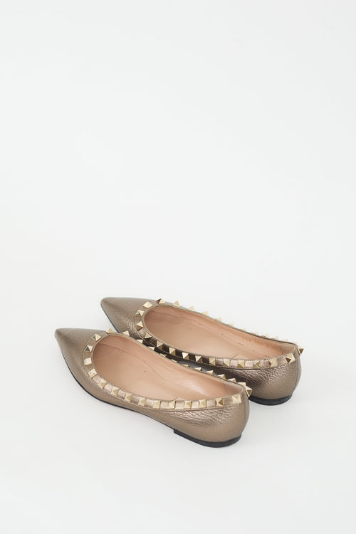 Valentino Gold Leather Rockstud Ballet Flat