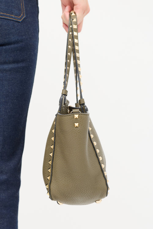 Valentino Green Leather Rockstud Small Tote Bag