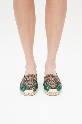 Valentino Green 
Multicolour Embroidered Leather Espadrille