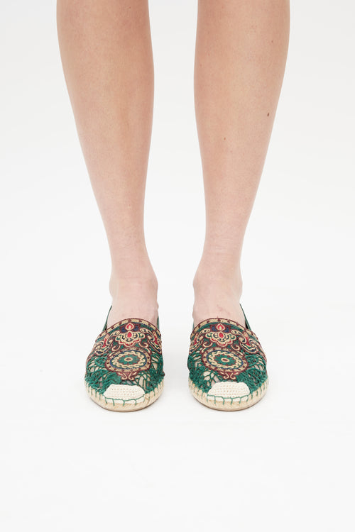 Valentino Green 
Multicolour Embroidered Leather Espadrille