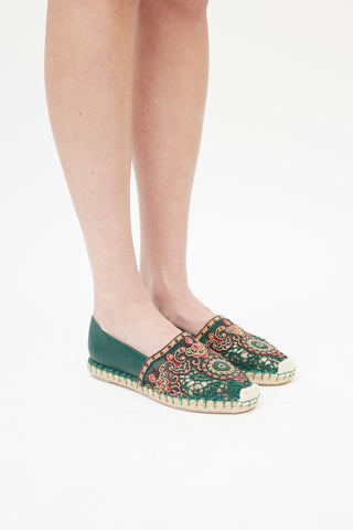 Valentino Green 
Multicolour Embroidered Leather Espadrille