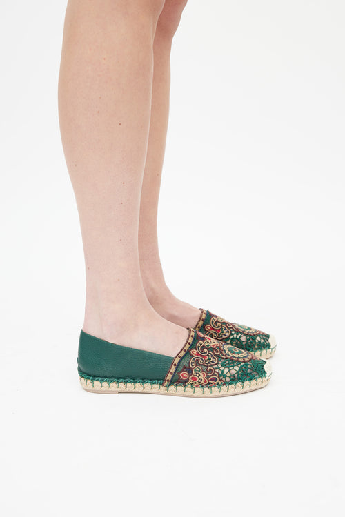 Valentino Green 
Multicolour Embroidered Leather Espadrille