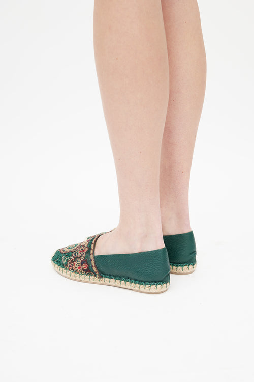 Valentino Green 
Multicolour Embroidered Leather Espadrille