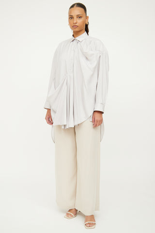 Valentino Grey Silk Drape Long Sleeve Blouse