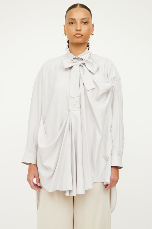 Valentino Grey Silk Drape Long Sleeve Blouse