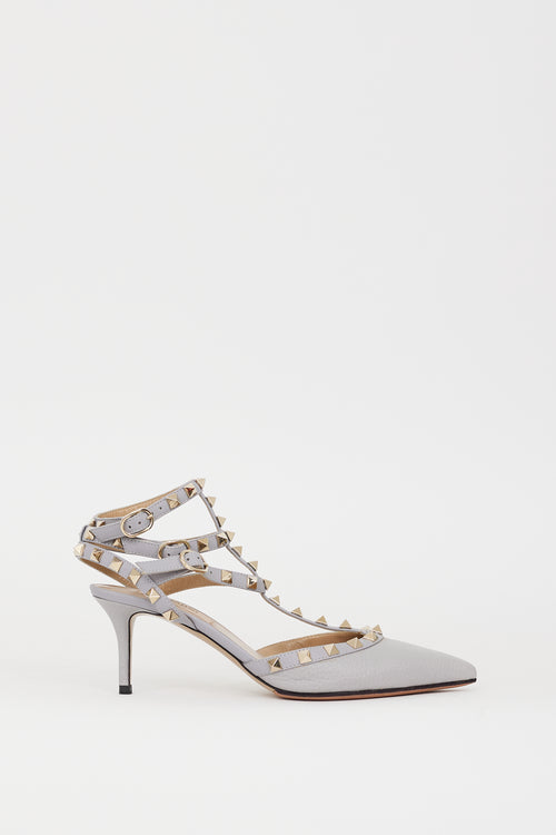 Valentino Grey Leather Rockstud Caged Heel