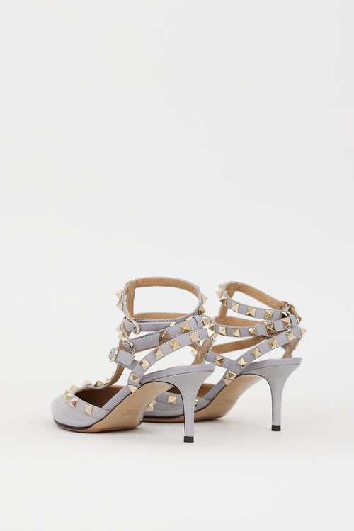 Valentino Grey Leather Rockstud Caged Heel