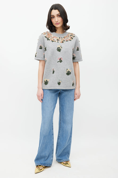 Valentino Grey 
Multicolour Floral Applique Top